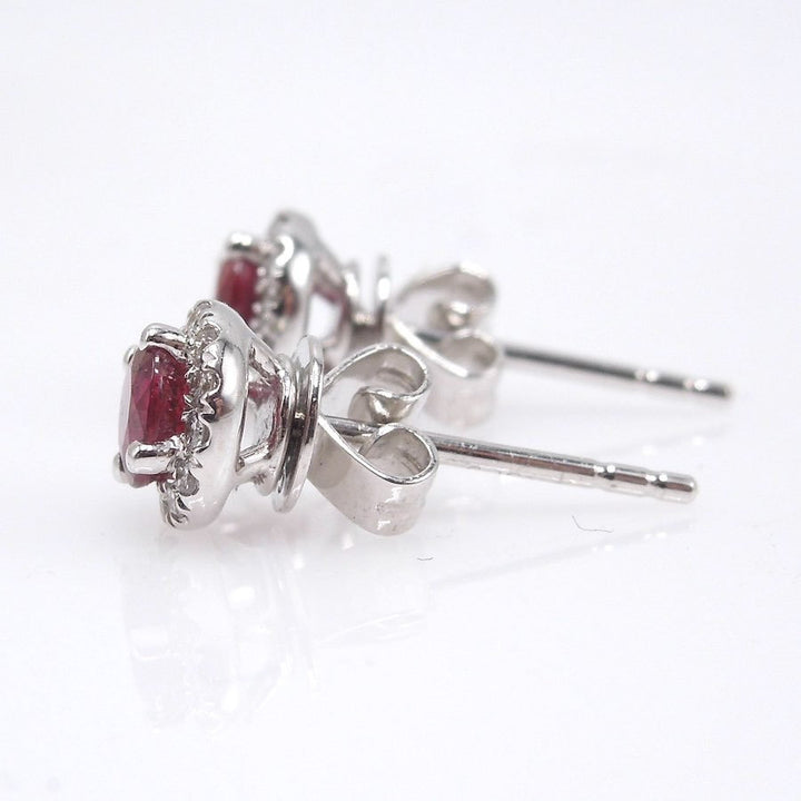 Red Ruby and Diamond Halo Stud Earrings