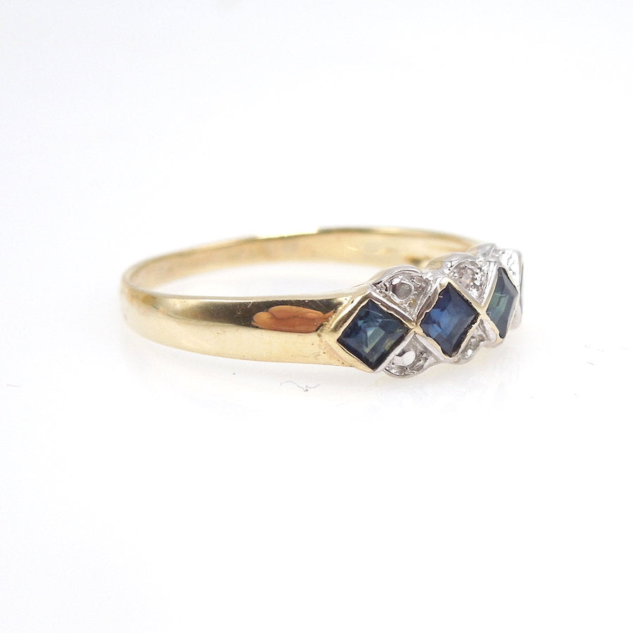 Bicolor Sapphire and Diamond Band in 14K Yellow and White Gold