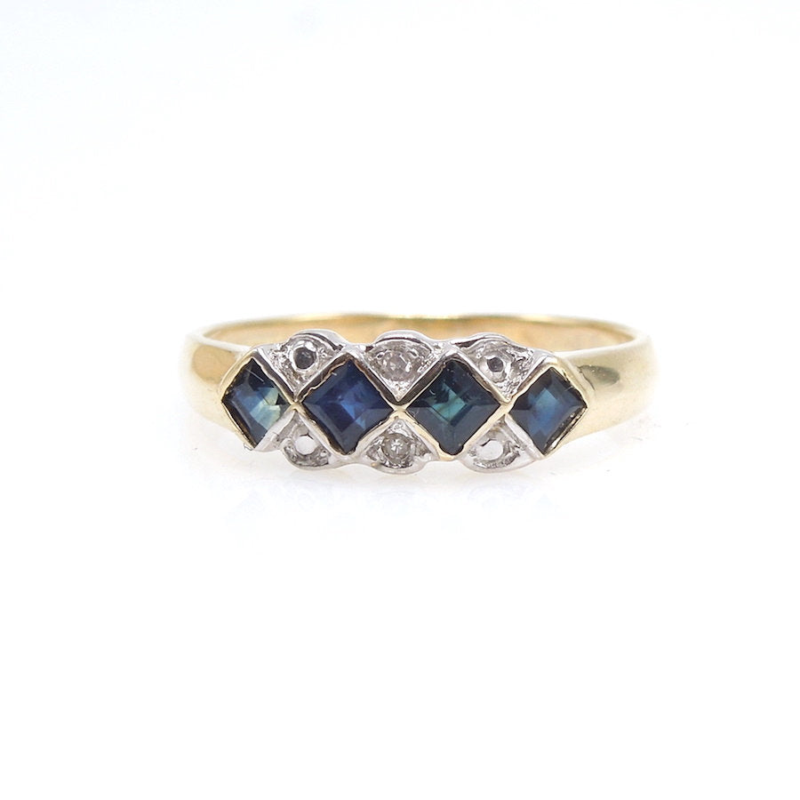 Bicolor Sapphire and Diamond Band in 14K Yellow and White Gold