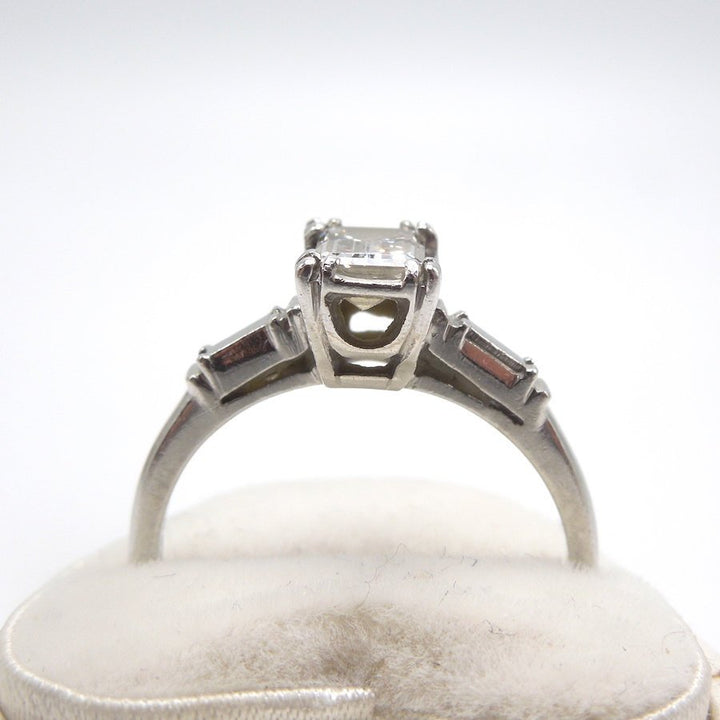 Retro 0.44ct Emerald Cut Solitaire Engagement Ring in Platinum with Wedding Band