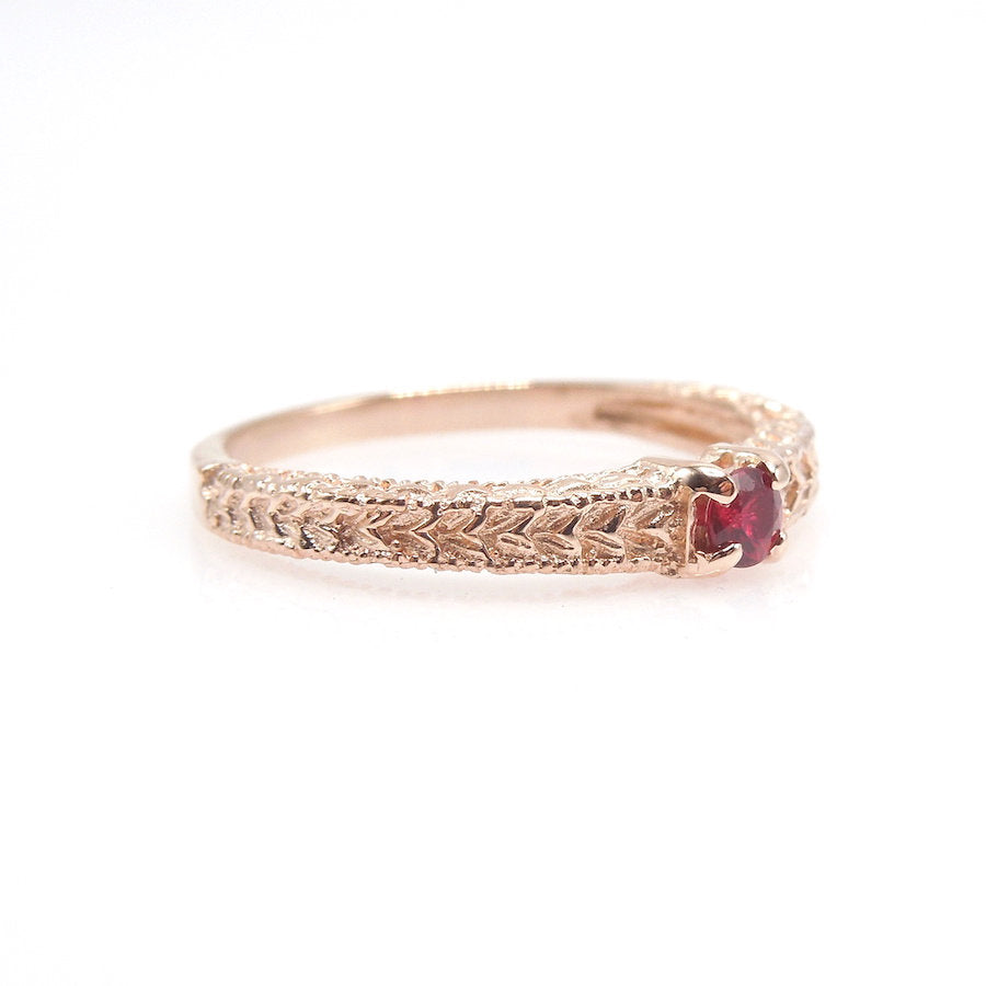 Art Deco Style 14K Rose Gold Band with Ruby