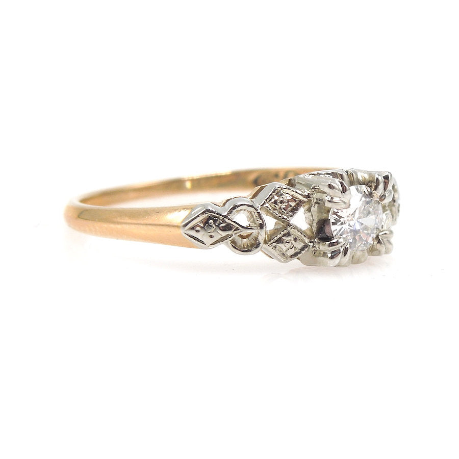 Vintage 1930s Bicolor Yellow Gold and White Gold Diamond Engagement Ring