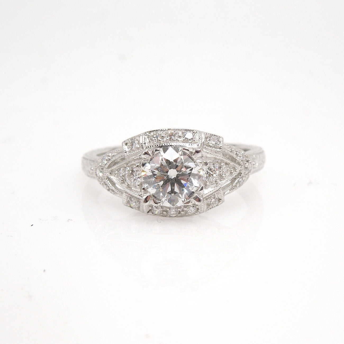 The Eye Ring - 0.90ct Diamond - Art Deco Style Engagement Ring in Platinum