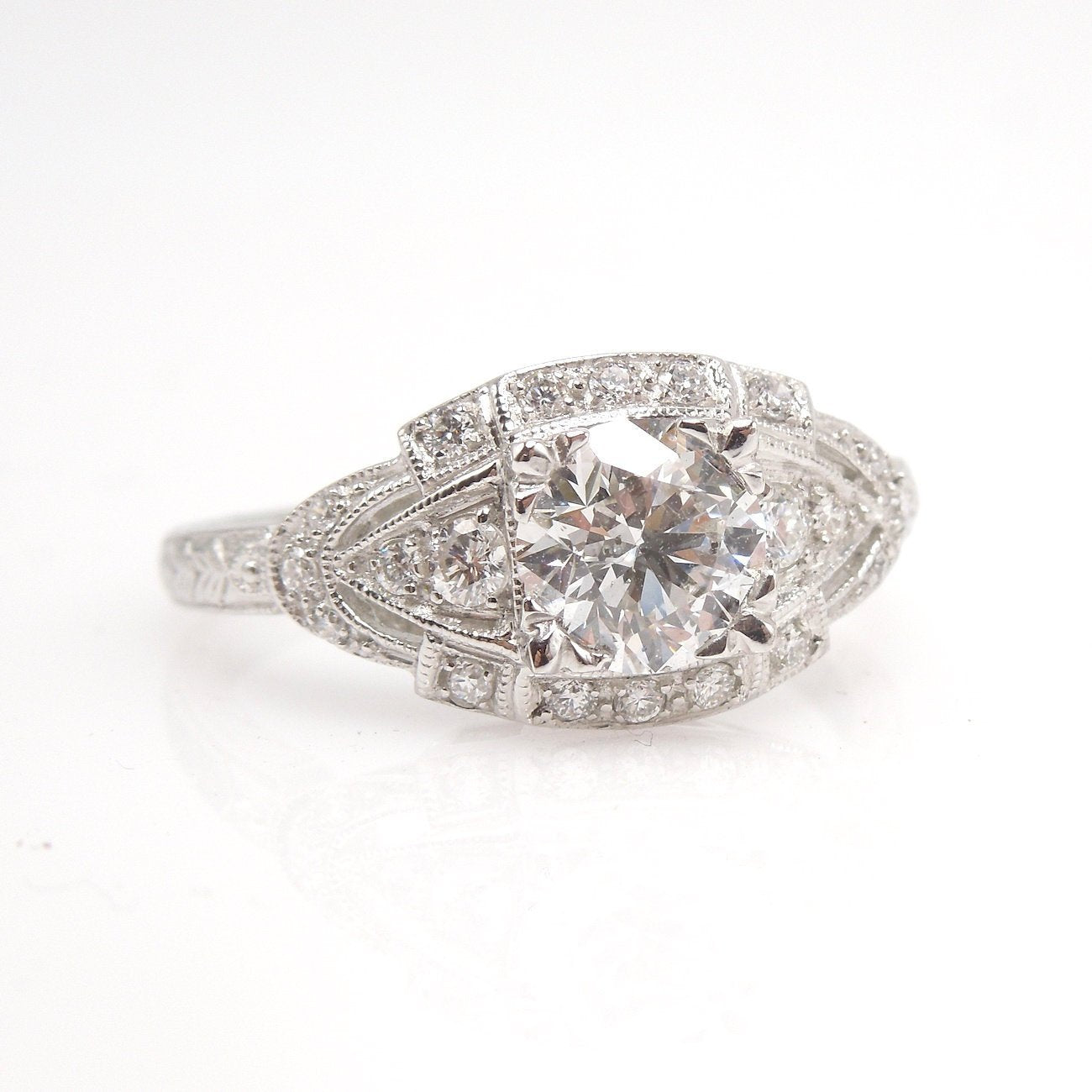 The Eye Ring - 0.90ct Diamond - Art Deco Style Engagement Ring in Platinum