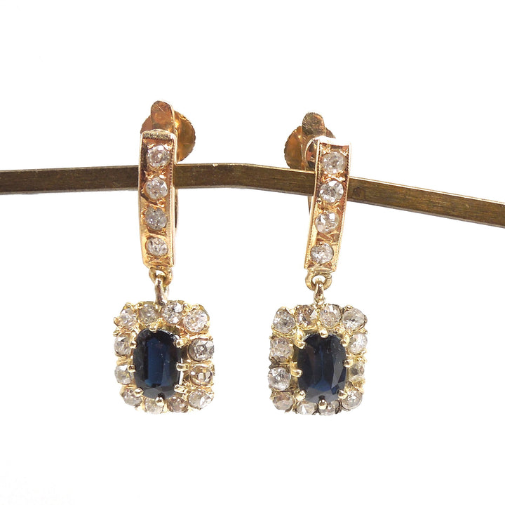 Vintage  Sapphire and Diamond Drop Earrings in 14K Yellow Gold