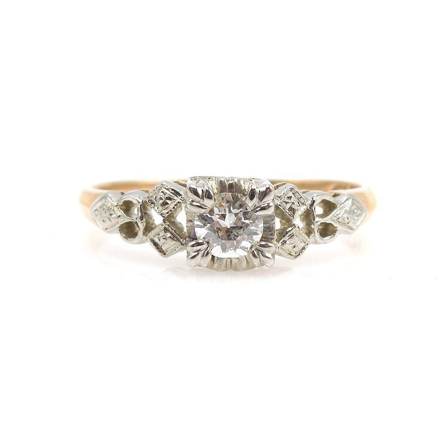 Vintage 1930s Bicolor Yellow Gold and White Gold Diamond Engagement Ring