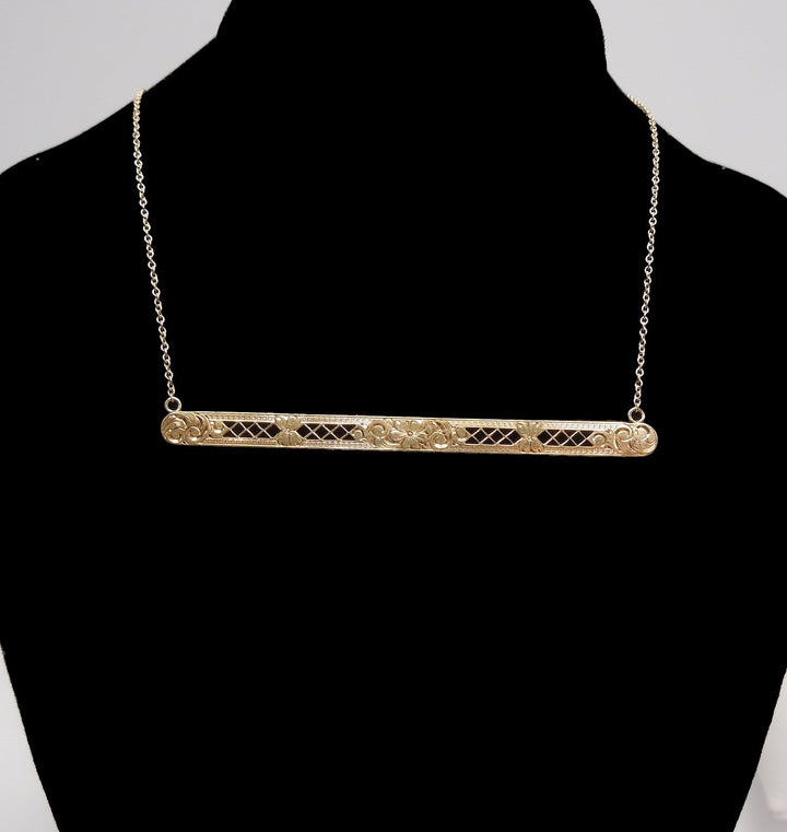 Antique Yellow Gold Bar Pin Necklace