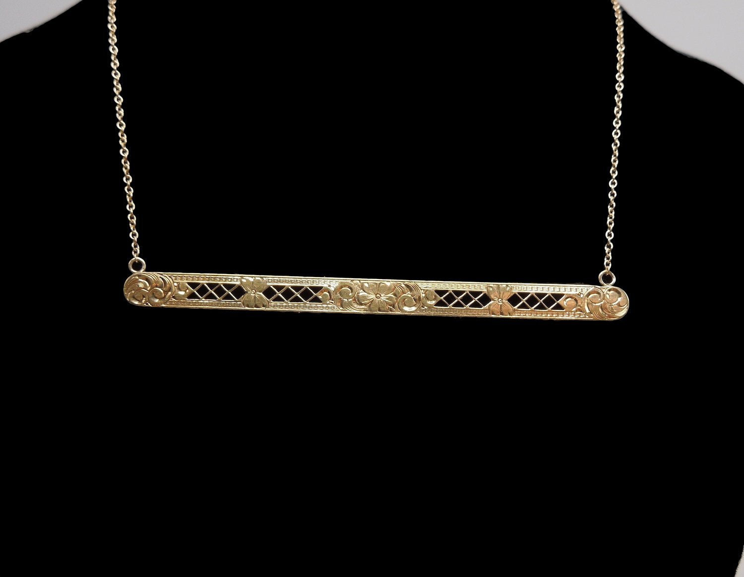 Antique Yellow Gold Bar Pin Necklace