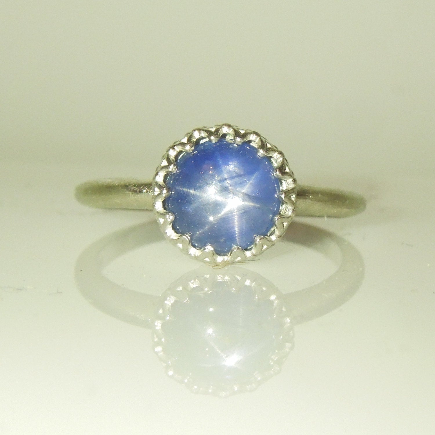 2.25ct Cabochon Blue Star Sapphire in 14K White Gold