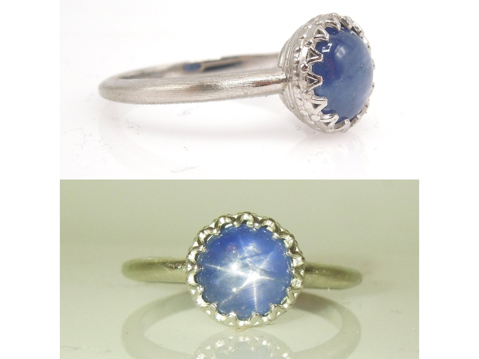 2.25ct Cabochon Blue Star Sapphire in 14K White Gold