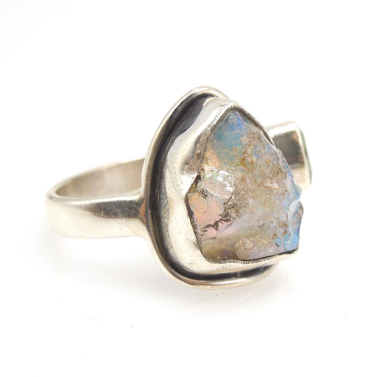 Ethiopian Opal Rough and Peridot Ring in Sterling Silver