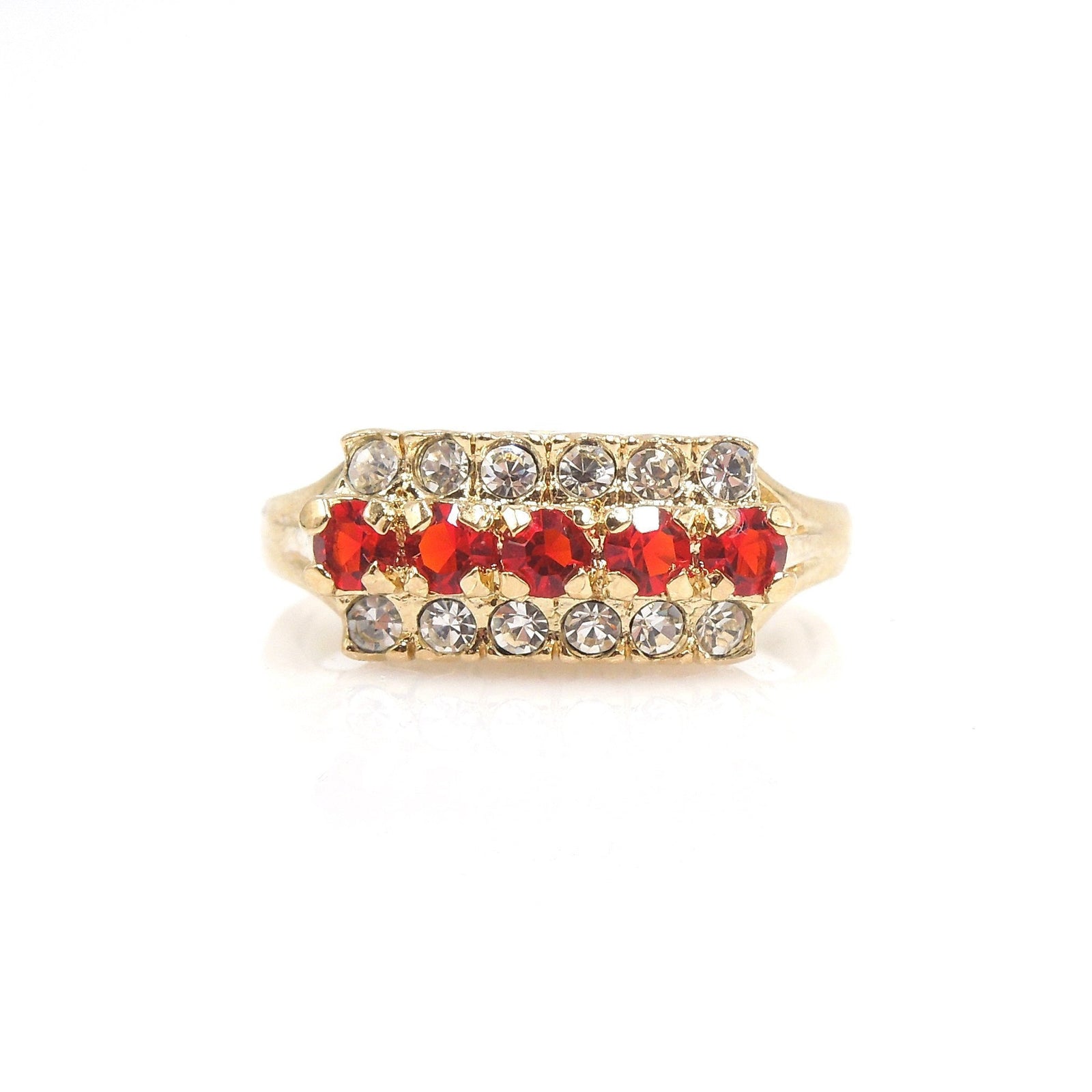 Red-Orange Sapphire and Diamond Ring in Yellow Gold