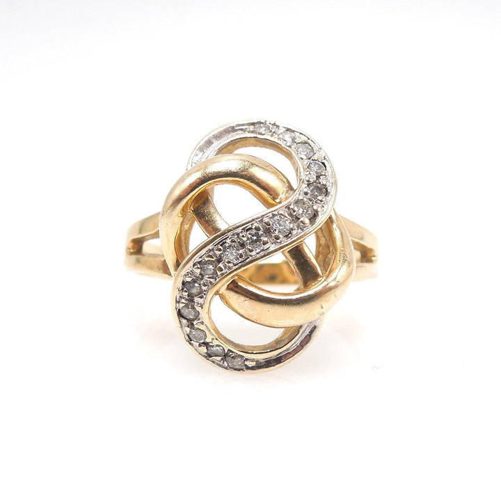 Bicolor Gold - White and Yellow - Infinity Swirl Knot with Diamonds