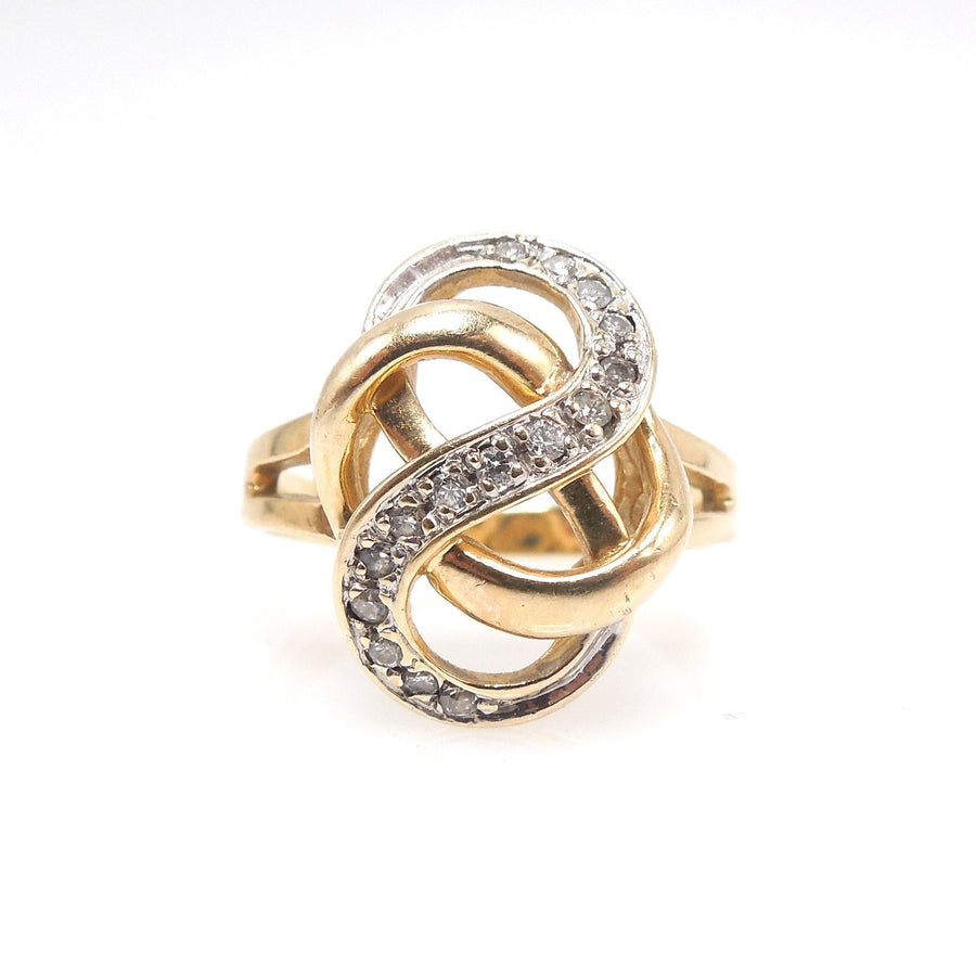 Bicolor Gold - White and Yellow - Infinity Swirl Knot with Diamonds