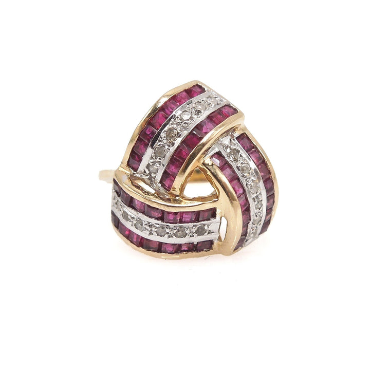 Large Ruby and Diamond Infinity Swirl Ring in Yellow Gold