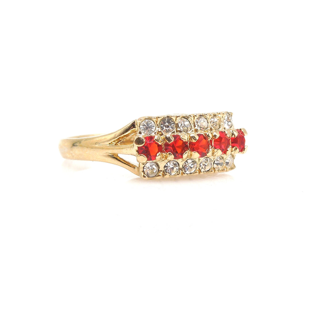 Red-Orange Sapphire and Diamond Ring in Yellow Gold