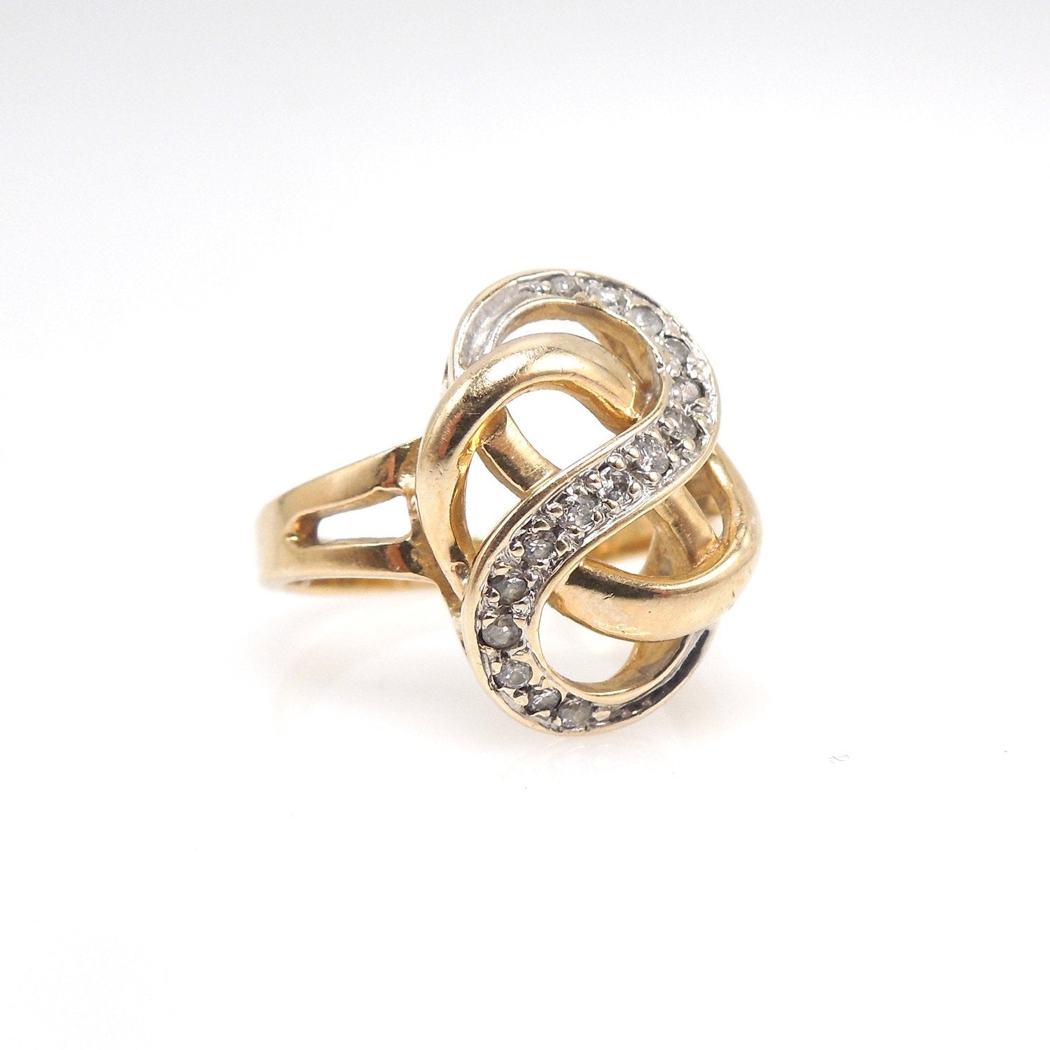 Bicolor Gold - White and Yellow - Infinity Swirl Knot with Diamonds