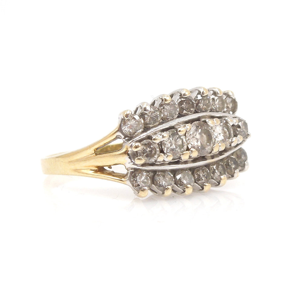 1.01 ctw Three Row Diamond Ring in 14K White Gold and 14K Yellow Gold