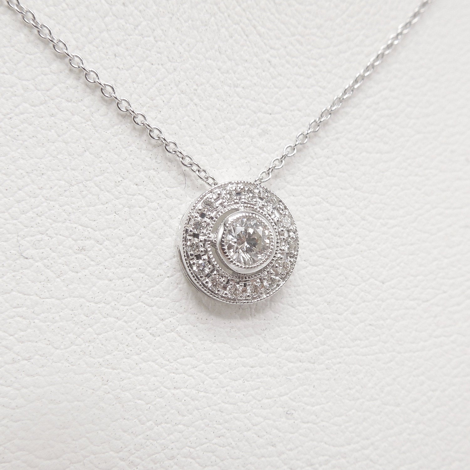 Art Deco Style Diamond and Diamond Halo Necklace and Pendant