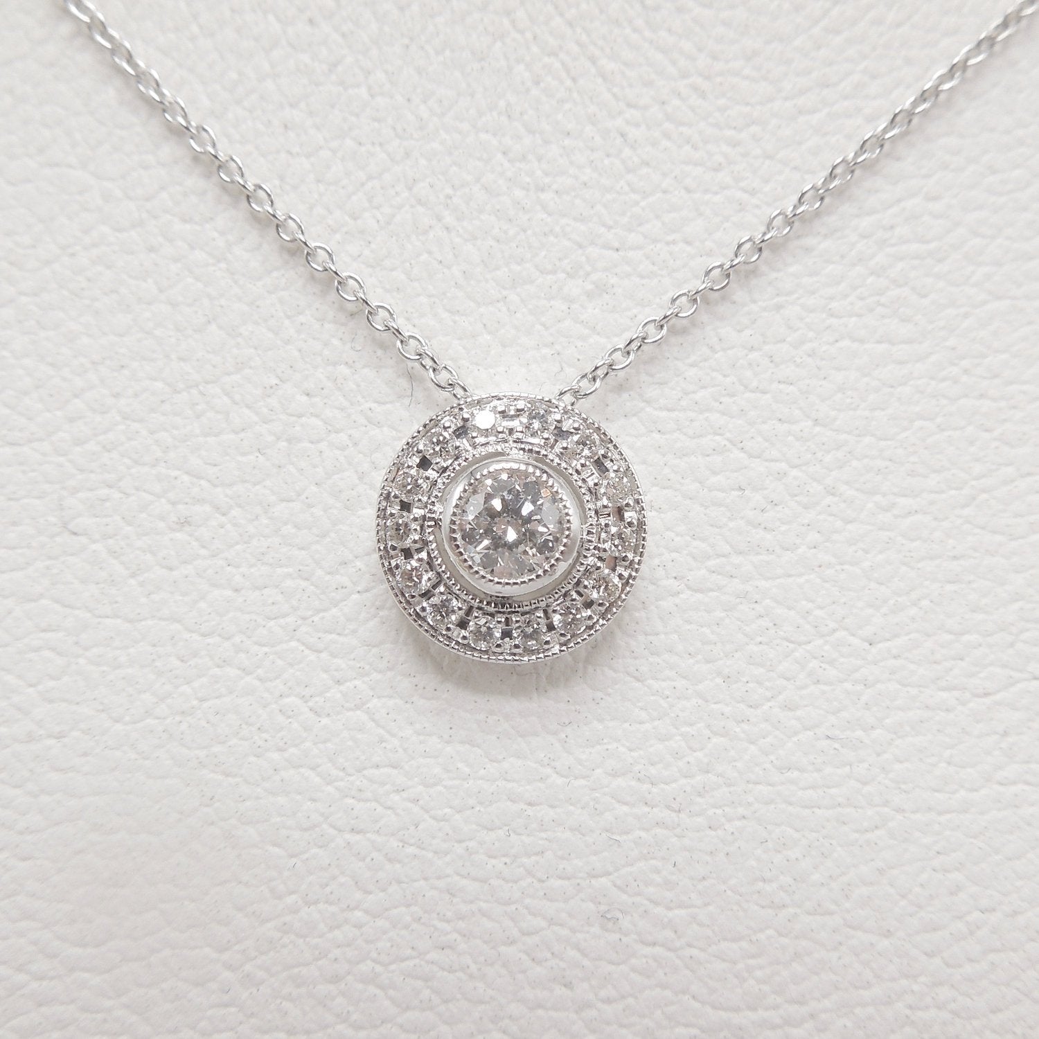 Art Deco Style Diamond and Diamond Halo Necklace and Pendant