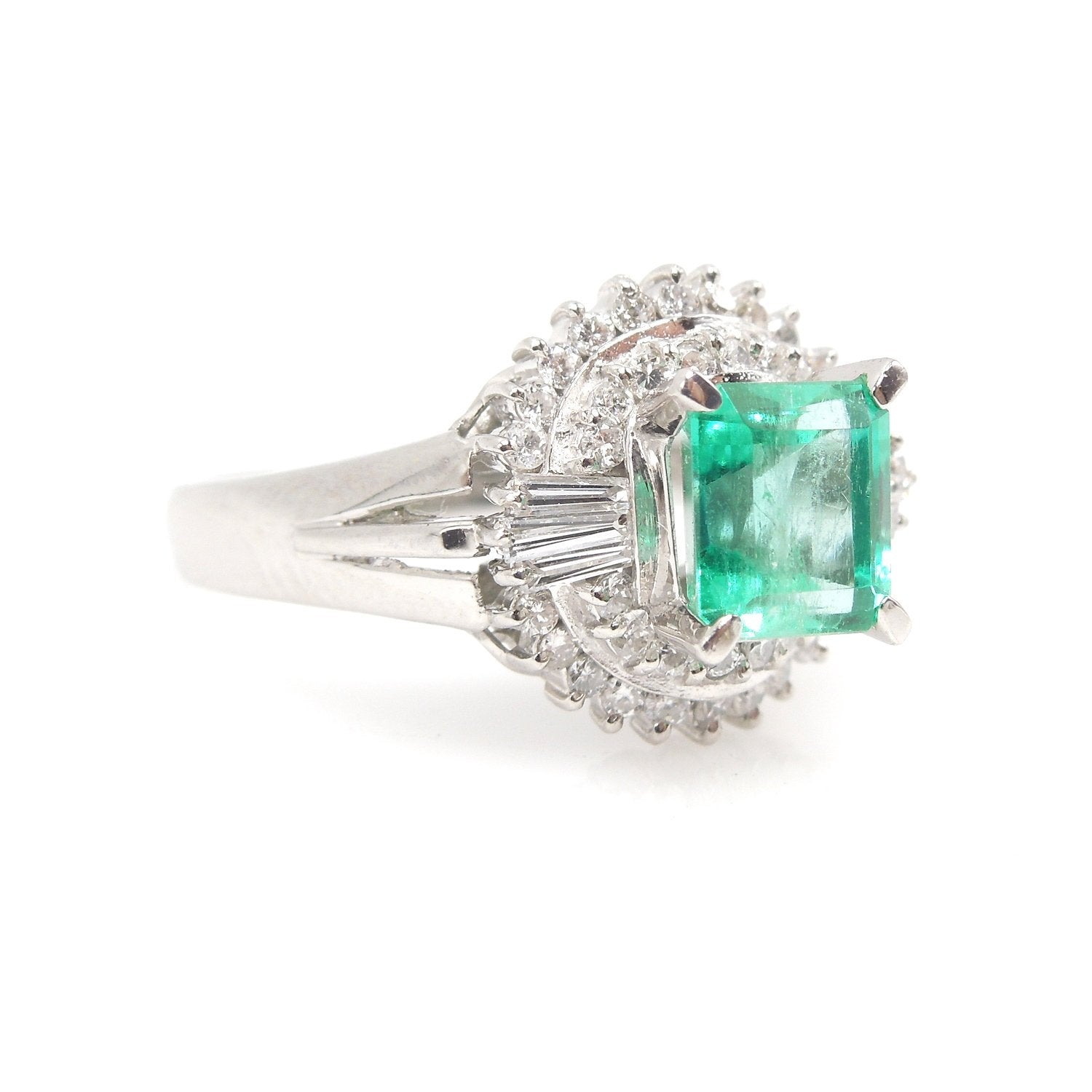 1.04ct Natural Square Step Cut Emerald with Diamonds in Platinum Ring
