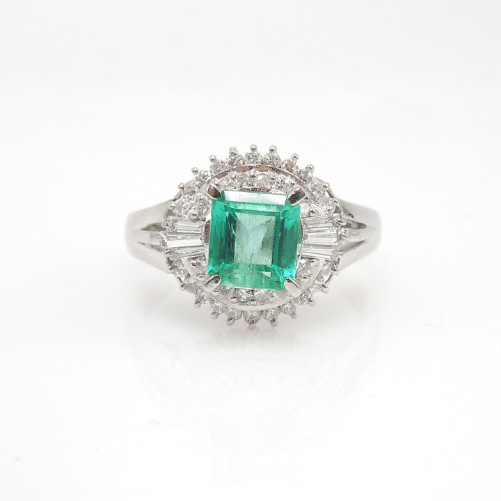 1.04ct Natural Square Step Cut Emerald with Diamonds in Platinum Ring