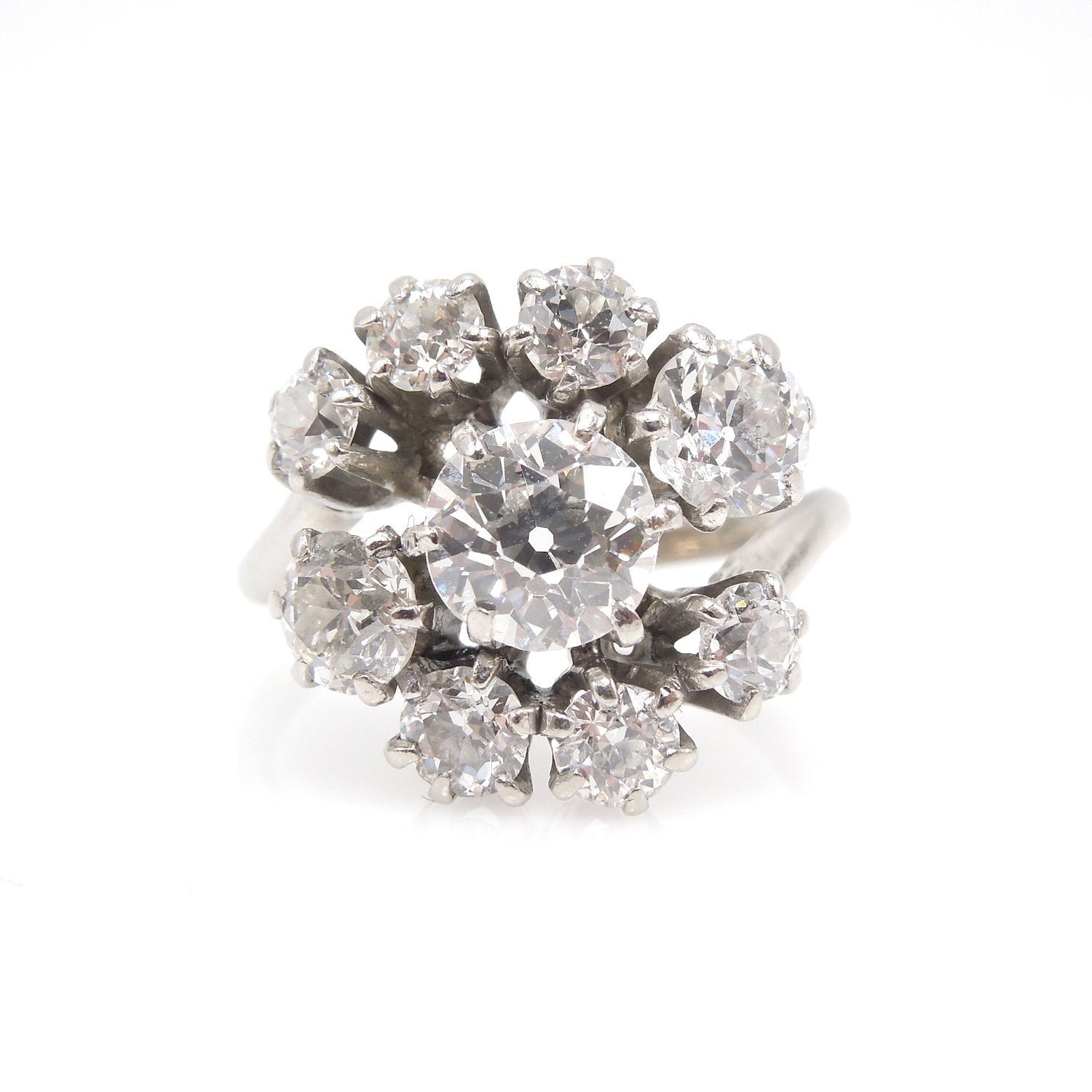 2.20ct Old Mine Cut Diamond Cluster Ring in Platinum