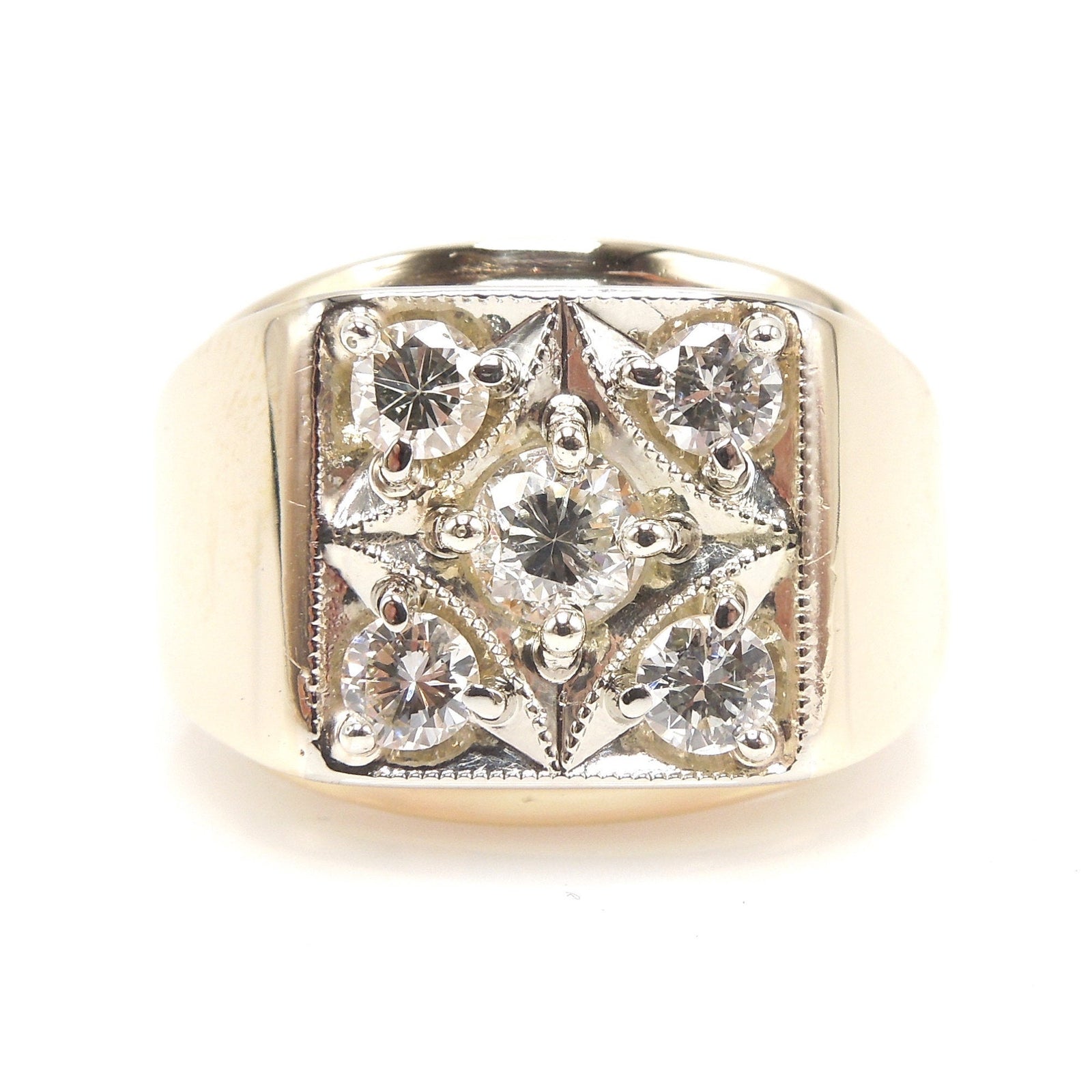 Oversize Man's Square Diamond Cluster Ring in 14K Yellow Gold