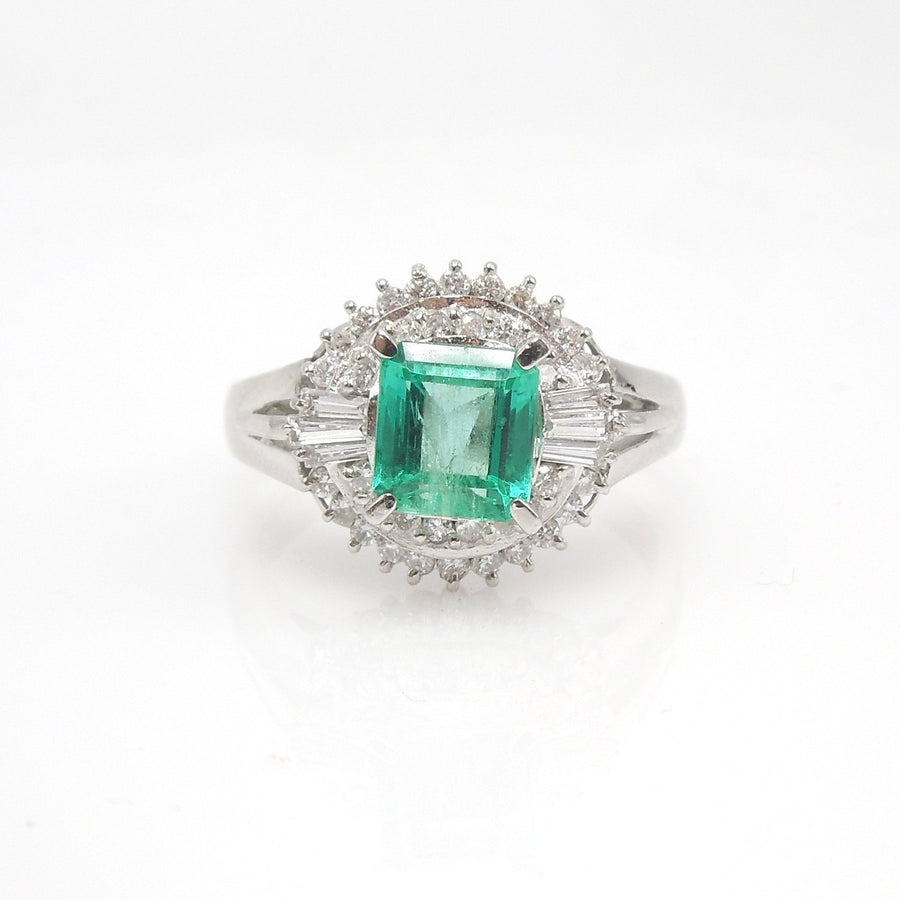 1.04ct Natural Square Step Cut Emerald with Diamonds in Platinum Ring