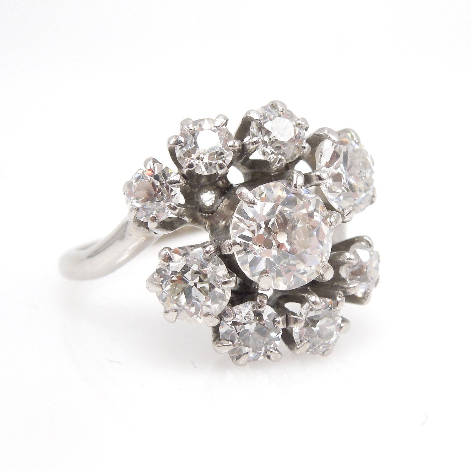 2.20ct Old Mine Cut Diamond Cluster Ring in Platinum