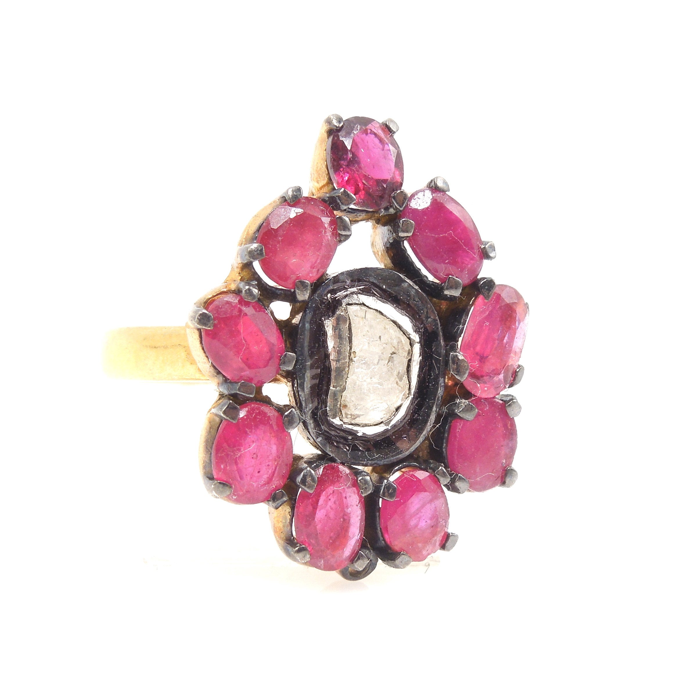 Vermeil Macle Diamond and Ruby Ring - Sterling Silver & Gold