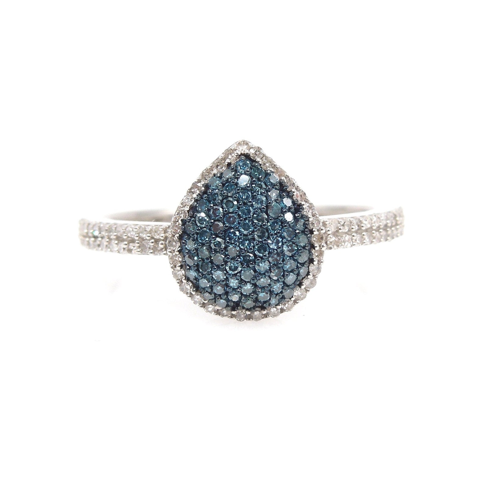 Micro Pave Blue Diamond Cluster Ring in Sterling Silver