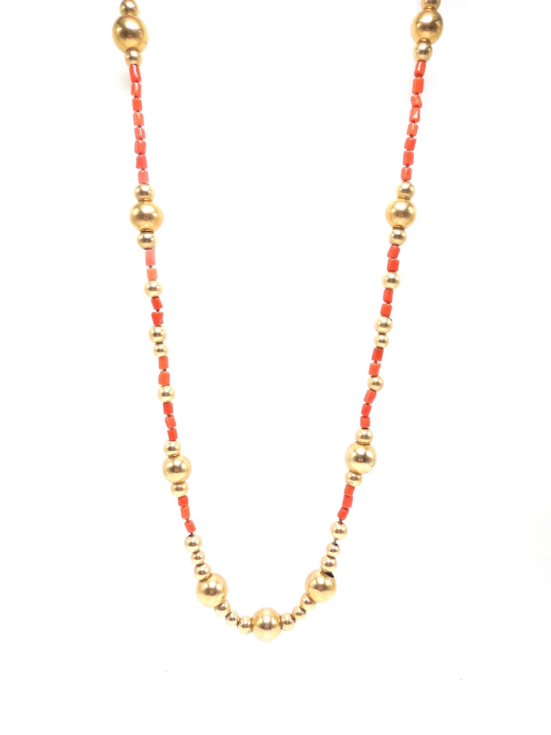 Vintage 14K Yellow Gold and Coral Bead Necklace - 36-inch Long Single Strand
