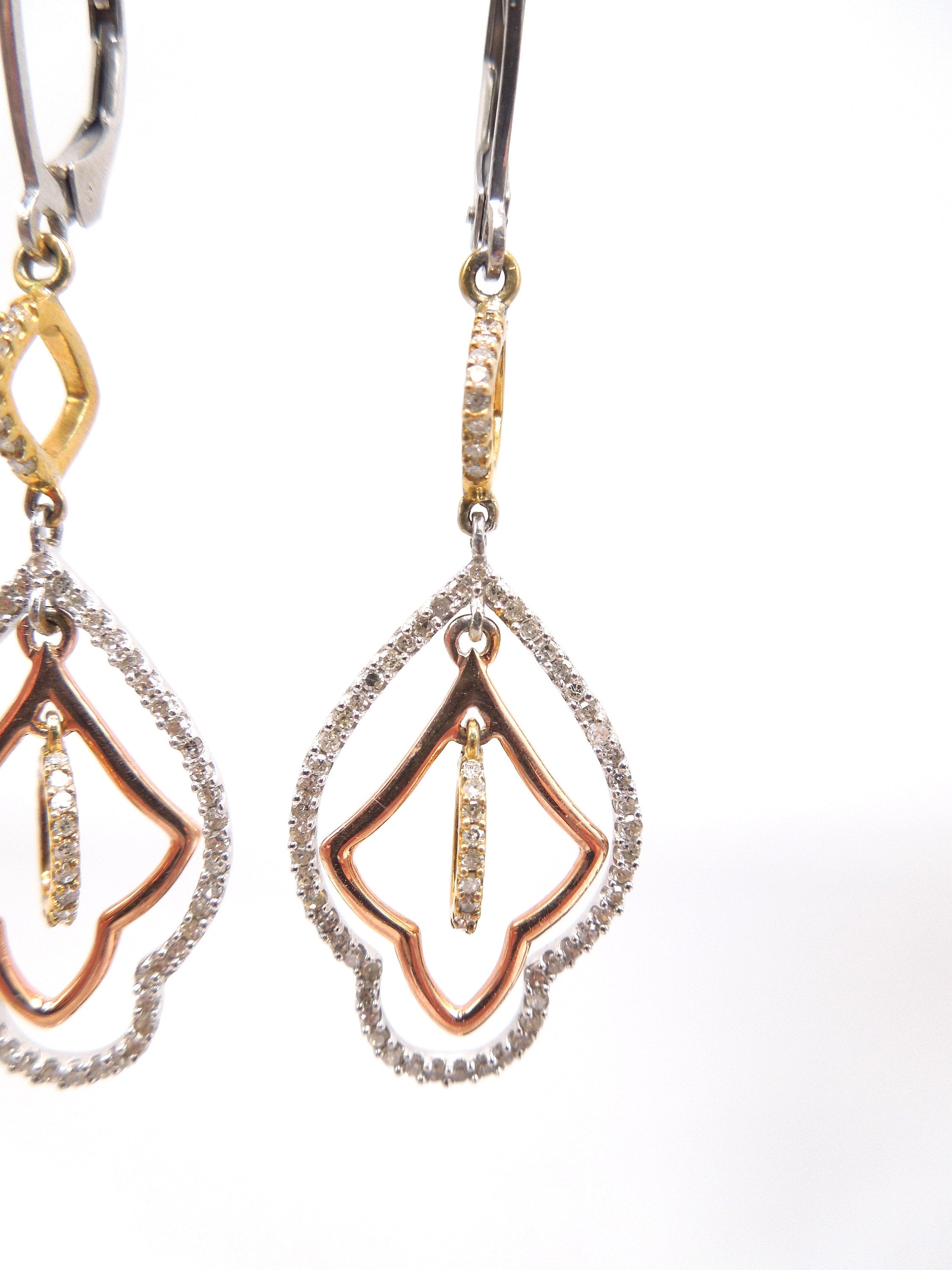 Tricolor Gold and Diamond Earrings in Sterling Silver - Rose Gold Plate, Yellow Gold Plate