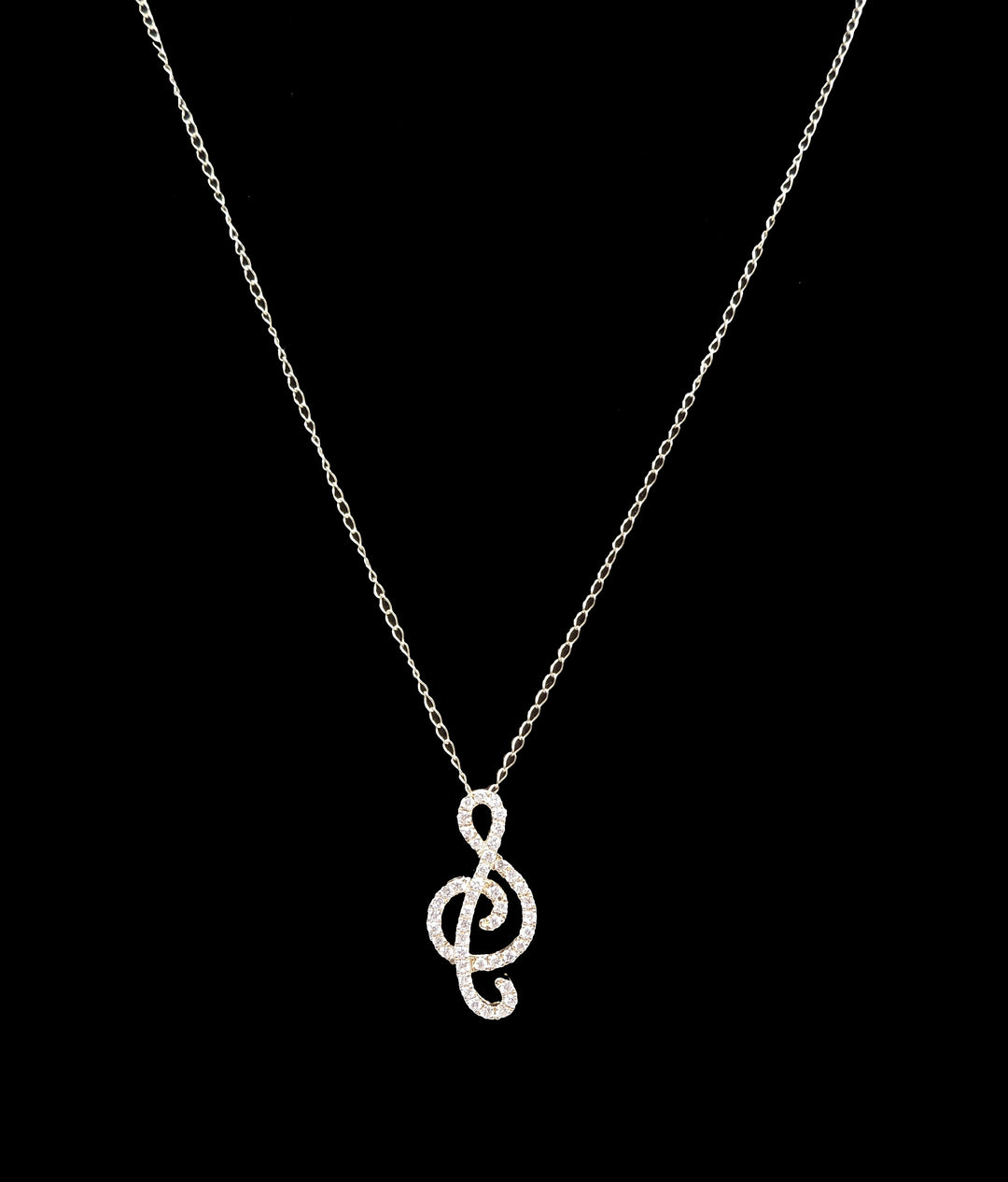 18K Yellow Gold and Diamond Treble Clef Necklace