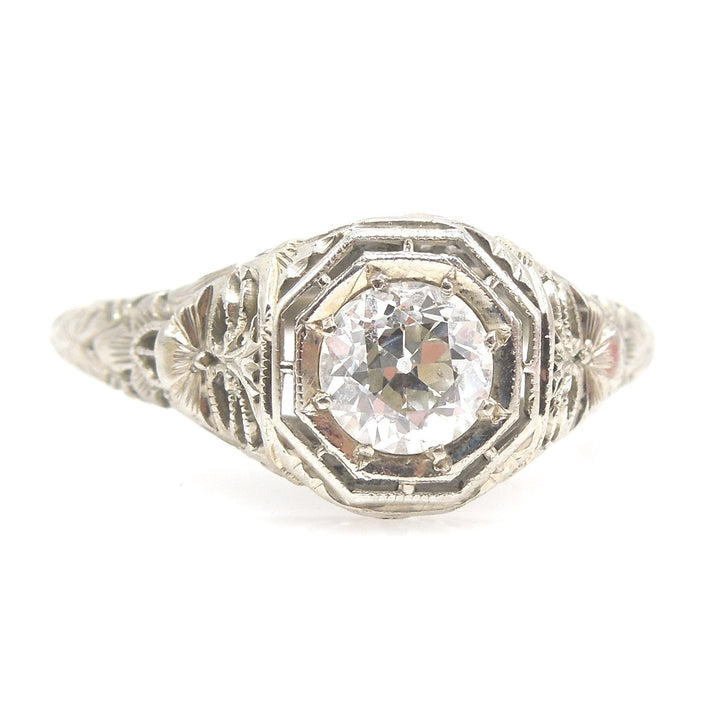 Art Deco/Edwardian 0.60ct Diamond Engagement Ring in 18K White Gold