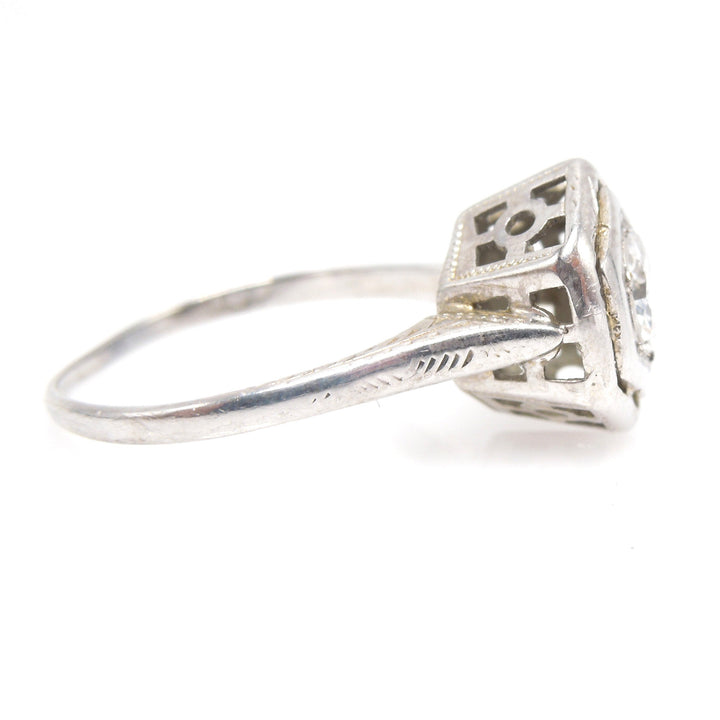 Hexagonal 18K White Gold and Diamond Engagement Ring