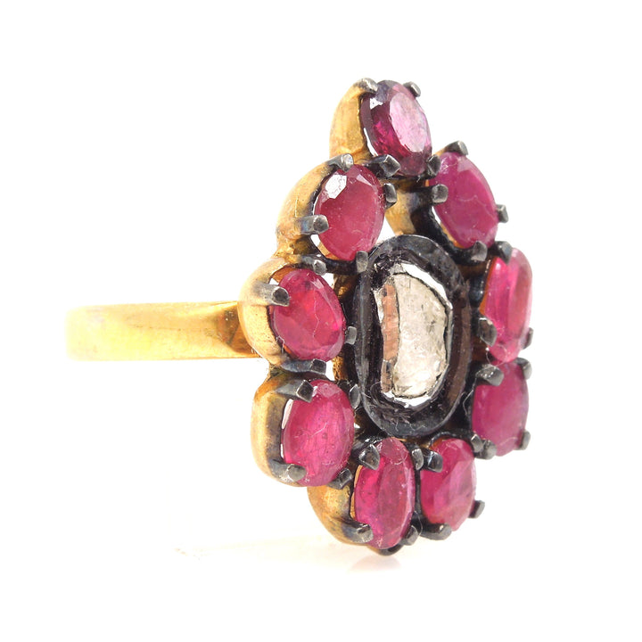 Vermeil Macle Diamond and Ruby Ring - Sterling Silver & Gold