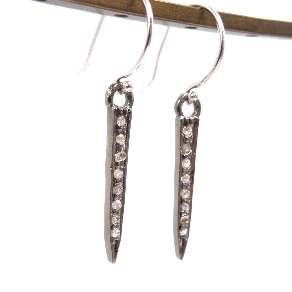 Sterling Silver and Diamond Drop Earrings on White Gold Ear Wire