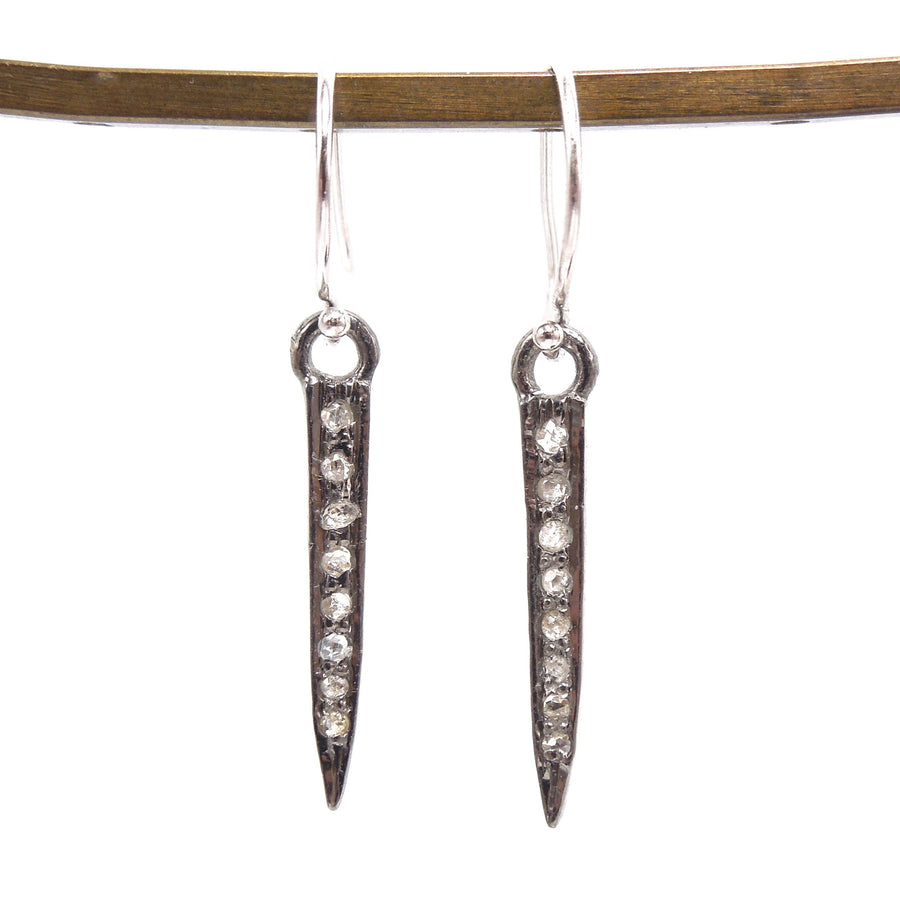 Sterling Silver and Diamond Drop Earrings on White Gold Ear Wire
