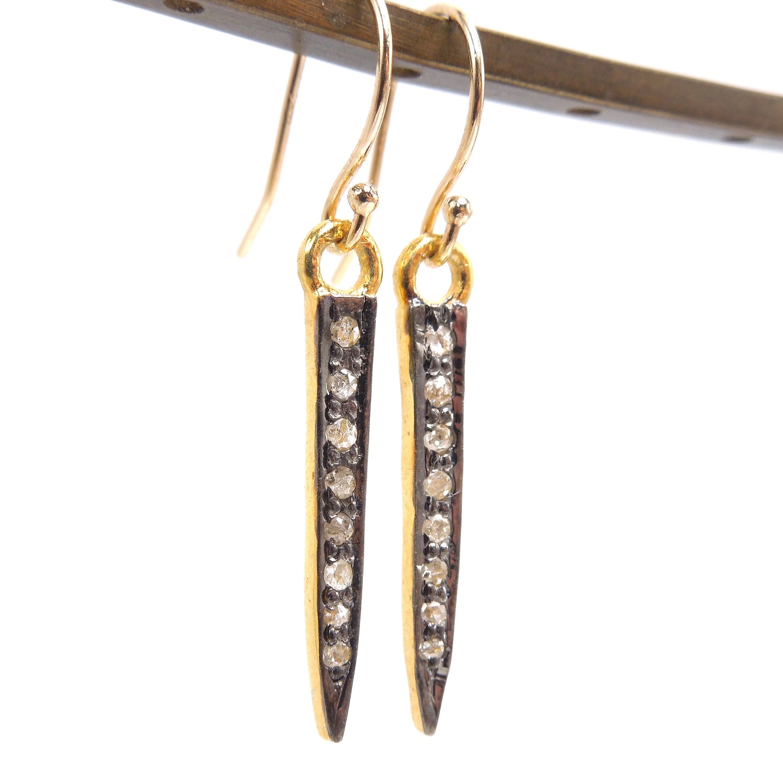 Vermeil Sterling Silver and Diamond Drop Earrings on Yellow Gold Ear Wire