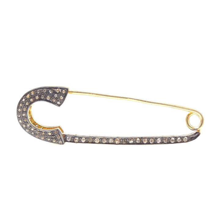 Large Vermeil and Oxidized Sterling Silver Diamond Safety Pin
