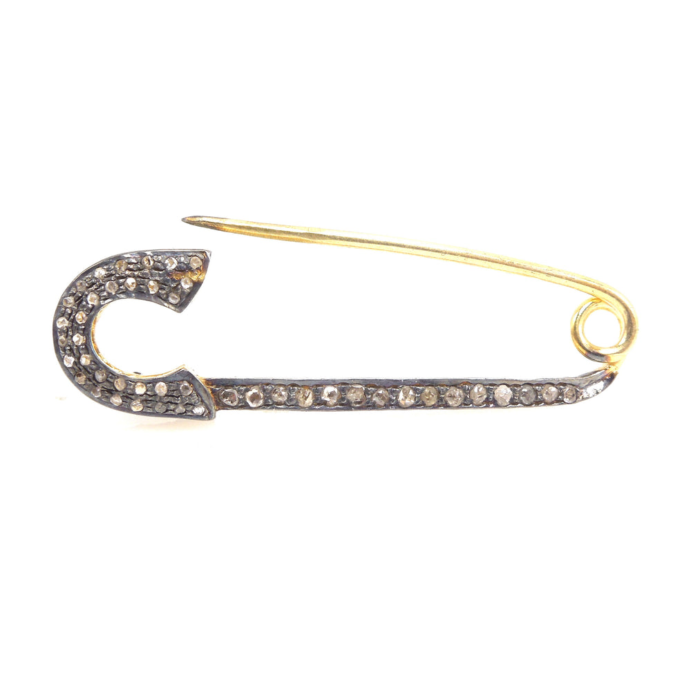 Vermeil and Oxidized Sterling Silver Diamond Safety Pin