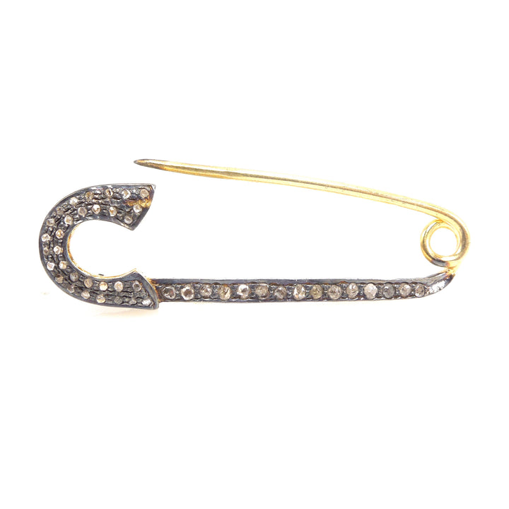 Vermeil and Oxidized Sterling Silver Diamond Safety Pin