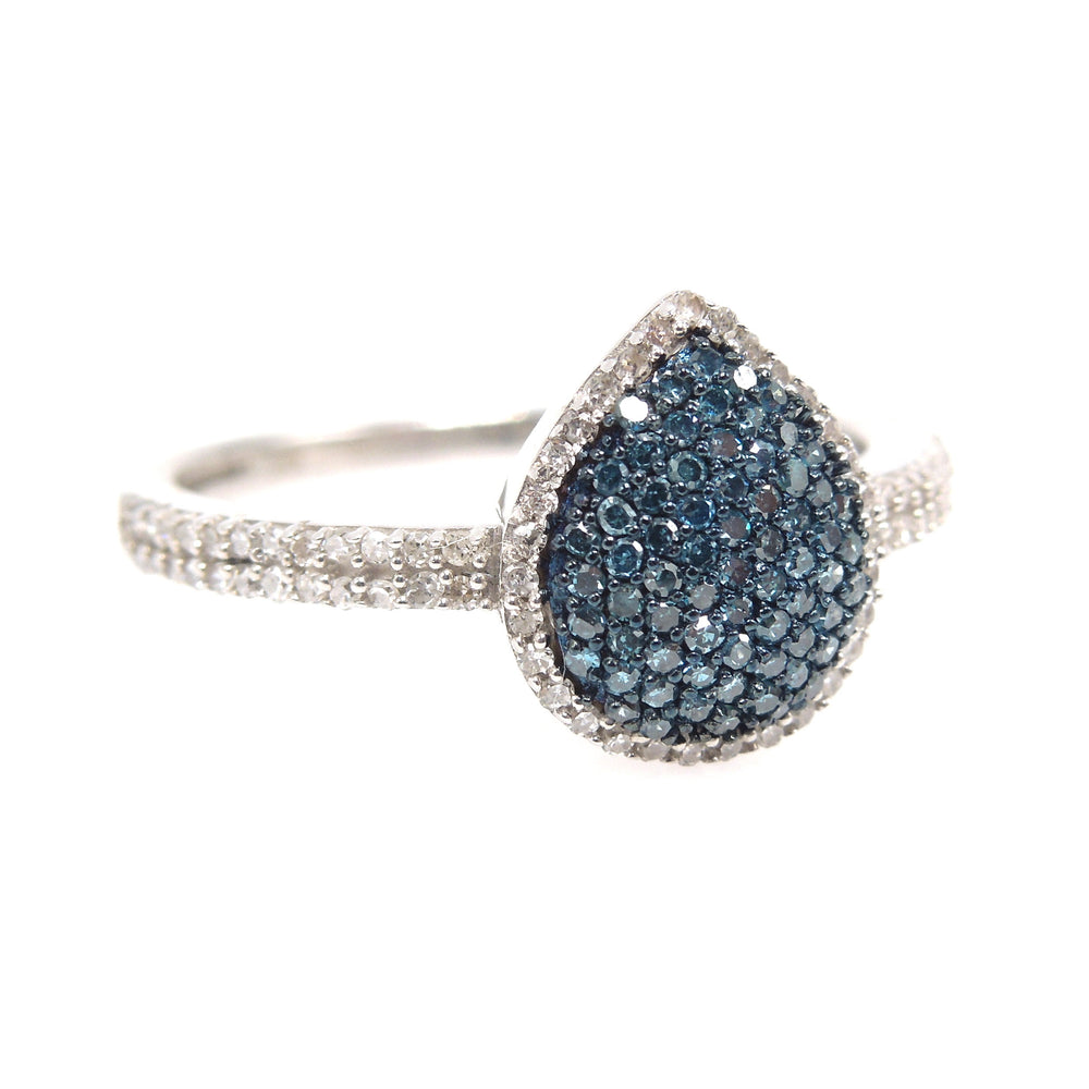Micro Pave Blue Diamond Cluster Ring in Sterling Silver