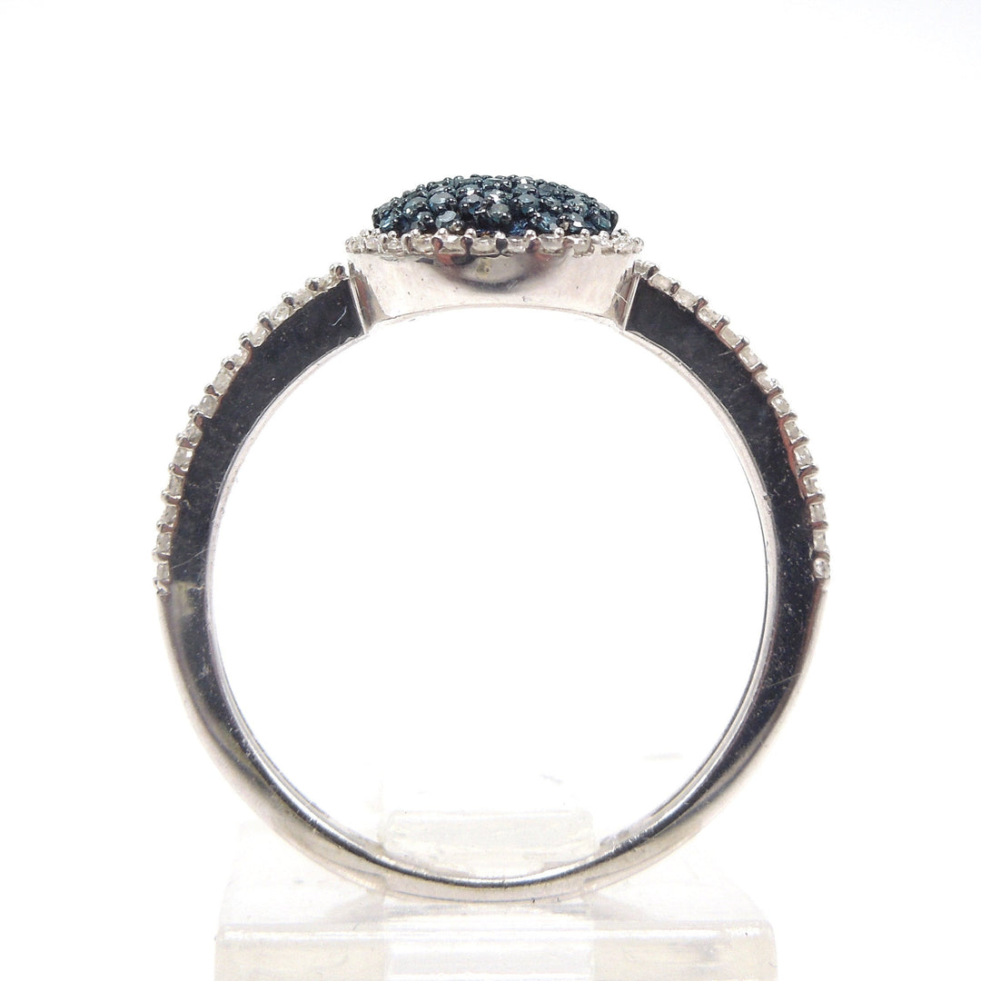 Micro Pave Blue Diamond Cluster Ring in Sterling Silver