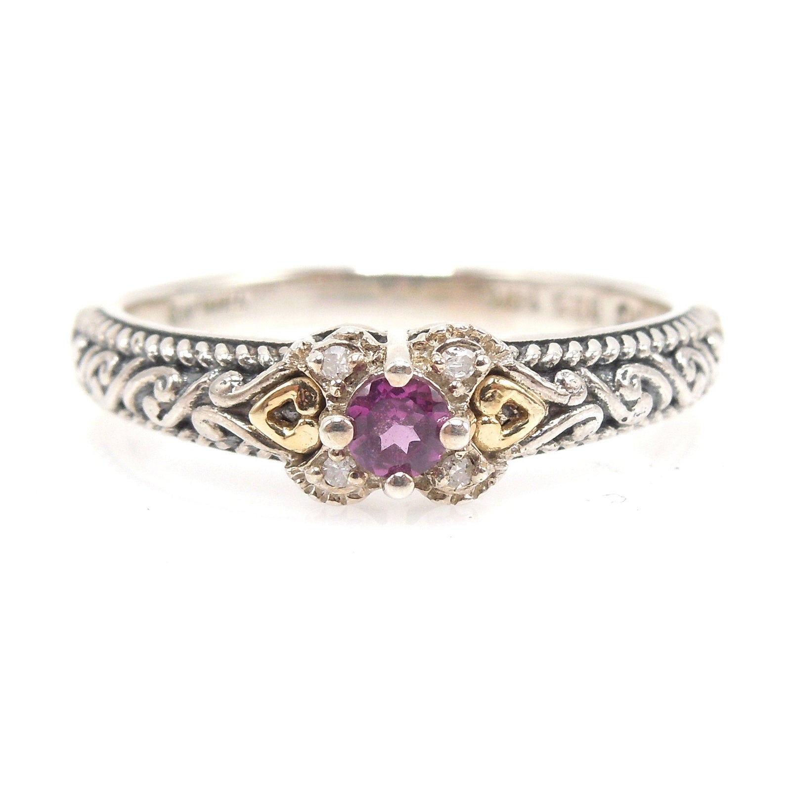 Sterling Silver and Gold Plate Rhodolite Garnet and Diamond Band