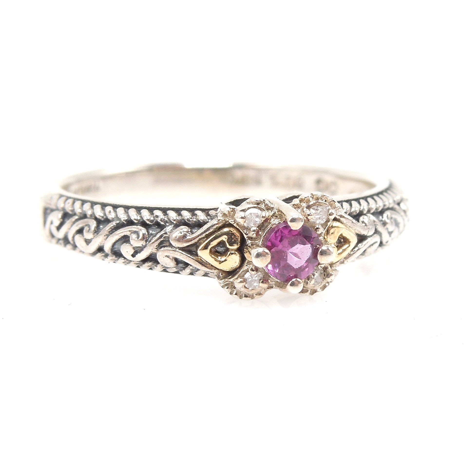 Sterling Silver and Gold Plate Rhodolite Garnet and Diamond Band