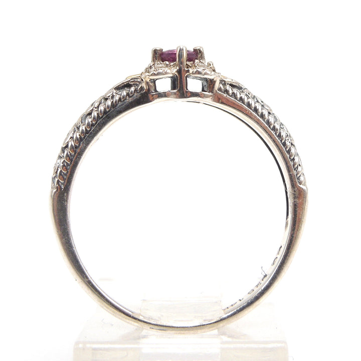 Sterling Silver and Gold Plate Rhodolite Garnet and Diamond Band