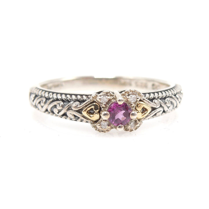 Sterling Silver and Gold Plate Rhodolite Garnet and Diamond Band